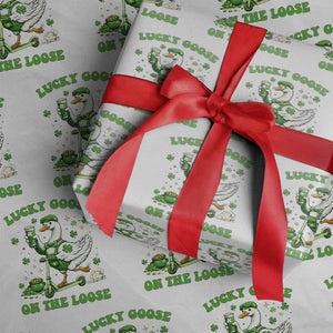 Funny Irish Goose Lover Wrapping Paper Roll Lucky Goose On The Loose TS12 White Print Your Wear