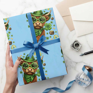 Funny Irish Highland Cow Wrapping Paper Roll St Patricks Day Gift TS12 Light Blue Print Your Wear