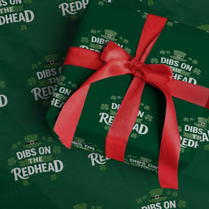 Funny Irish St Patricks Day Dibs On The Redhead Wrapping Paper Roll Lucky Shamrock Clovers TS10 Green Print Your Wear