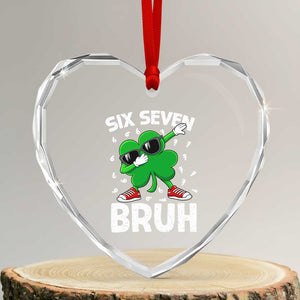 Funny Irish St Patricks Day Shamrock 67 Meme Heart Crystal Glass Ornament Six Seven Bruh Gen Alpha Slang TS10 Transparent Glass 3'' Heart Print Your Wear