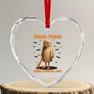 Funny Italian Brainrot Halloween Heart Crystal Glass Ornament Tung Tung Tung Sahur Meme TS14 Transparent Glass 3'' Heart Print Your Wear