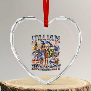 Funny Italian Brainrot Meme 4th of July Heart Crystal Glass Ornament