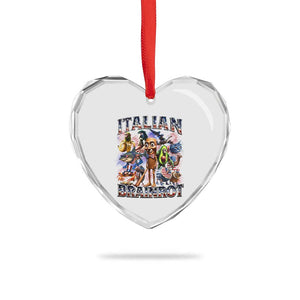 Funny Italian Brainrot Meme 4th of July Heart Crystal Glass Ornament