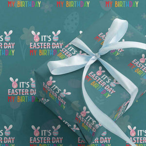 Funny It's My Birthday Easter Day Wrapping Paper Roll Rabbit Eggs TS11 Teal Print Your Wear