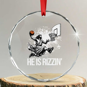 Funny Jesus Basketball Crystal Glass Ornament He Is Rizzin Sport Player Meme TS11 Transparent Glass 3'' Circle Print Your Wear