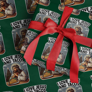 Funny Jesus Christian Christmas Wrapping Paper Roll I Love Jesus And Tacos TS14 Green Print Your Wear