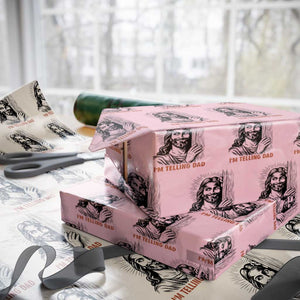 Funny Jesus Christian Meme Wrapping Paper Roll I Am Telling Dad TS14 Light Pink Print Your Wear