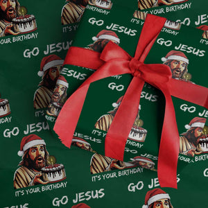 Funny Jesus Christmas Wrapping Paper Roll Go Jesus It Is Your Birthday TS14 Green Print Your Wear