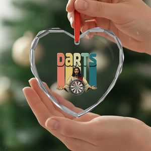 Funny Jesus Dart Player Sunset Retro Vintage Heart Crystal Glass Ornament Christian Dartist Gift TS12 Print Your Wear