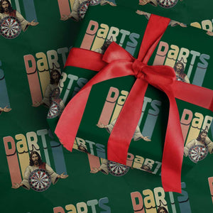Funny Jesus Dart Player Sunset Retro Vintage Wrapping Paper Roll Christian Dartist Gift TS12 Green Print Your Wear