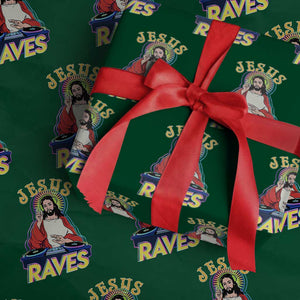 Funny Jesus DJ Raves Techno EDM Party Wrapping Paper Roll TS11 Green Print Your Wear