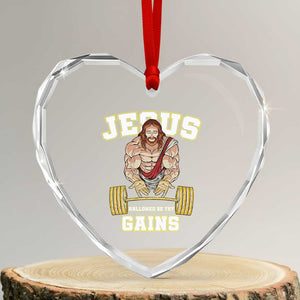 Funny Jesus Gym Heart Crystal Glass Ornament Hallowed Be Thy Gains TS14 Transparent Glass 3'' Heart Print Your Wear