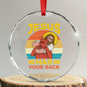 Funny Jesus Has Your Back Crystal Glass Ornament Jiu Jitsu Retro Christian TS11 Transparent Glass 3'' Circle Print Your Wear
