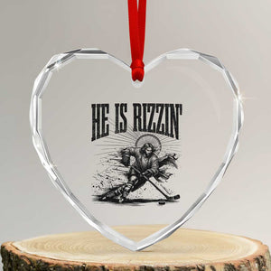 Funny Jesus Hockey Heart Crystal Glass Ornament He Is Rizzin' TS14 Transparent Glass 3'' Heart Print Your Wear