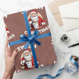 Funny Jewish Christmas Wrapping Paper Roll Santa Is Eating Chinese Food Hanukkah Hebrew TS11 Mocha Print Your Wear