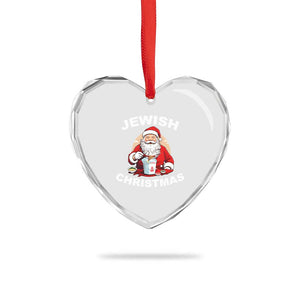 Funny Jewish Xmas Heart Crystal Glass Ornament Santa Is Eating Chinese Food Hanukkah Hebrew TS11 Print Your Wear