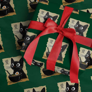 Funny Kawaii Cat Ramen Wrapping Paper Roll Japanese Noodles Lover Anime Otaku Manga Retro TS02 Green Print Your Wear
