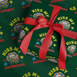 Funny Kiss My Aspergers Wrapping Paper Roll Asperger Syndrome Autism Awareness Puzzle Lips TS11 Green Print Your Wear
