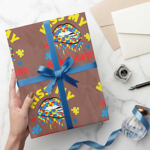 Funny Kiss My Aspergers Wrapping Paper Roll Asperger Syndrome Autism Awareness Puzzle Lips TS11 Mocha Print Your Wear