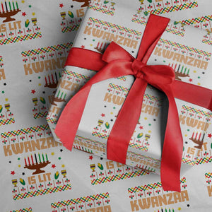 Funny Kwanzaa Is Lit Wrapping Paper Roll Ugly Sweater African Heritage Holiday Gift TS12 White Print Your Wear