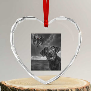 Funny Labrador Selfie With Mothman Heart Crystal Glass Ornament Cryptid Gift TS12 Transparent Glass 3'' Heart Print Your Wear