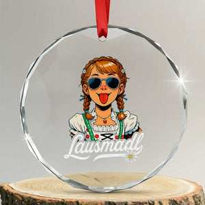 Funny Lausmadl Oktoberfest Crystal Glass Ornament Bavarian Girl with Braids Sunnies and Sass TS02 Transparent Glass 3'' Circle Print Your Wear