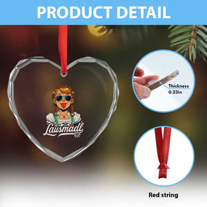 Funny Lausmadl Oktoberfest Heart Crystal Glass Ornament Bavarian Girl with Braids Sunnies and Sass TS02 Print Your Wear