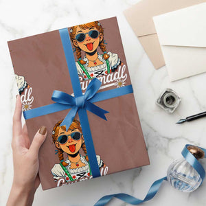 Funny Lausmadl Oktoberfest Wrapping Paper Roll Bavarian Girl with Braids Sunnies and Sass TS02 Mocha Print Your Wear