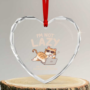 Funny Lazy Cat Heart Crystal Glass Ornament I'm Not Lazy I'm Just Really Enjoying Doing Nothing TS12 Transparent Glass 3'' Heart Print Your Wear