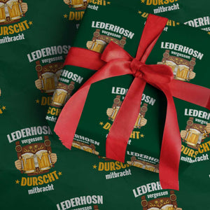 Funny Lederhosen Oktoberfest Beer Drinking Wrapping Paper Roll Lederhosn Vergessen Durscht Mitbracht TS02 Green Print Your Wear