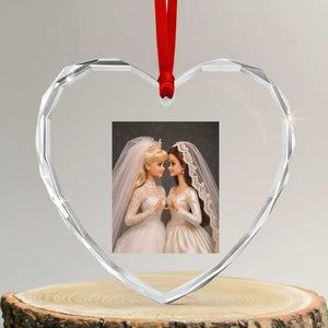 Funny Lesbian Doll Wedding Engagement Heart Crystal Glass Ornament LGBTQ Pride Gift TS12 Transparent Glass 3'' Heart Print Your Wear