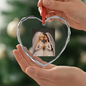 Funny Lesbian Doll Wedding Engagement Heart Crystal Glass Ornament LGBTQ Pride Gift TS12 Print Your Wear