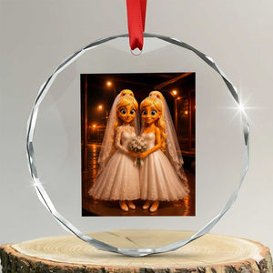 Funny Lesbian Pride Tung Tung Sahur Engagement Gift Crystal Glass Ornament TS12 Transparent Glass 3'' Circle Print Your Wear