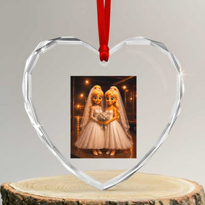 Funny Lesbian Pride Tung Tung Sahur Engagement Gift Heart Crystal Glass Ornament