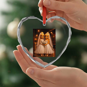 Funny Lesbian Pride Tung Tung Sahur Engagement Gift Heart Crystal Glass Ornament