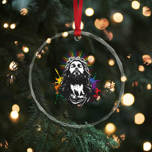 Funny LGBT Gay Pride Jesus Rainbow Flag Christian Crystal Glass Ornament TS11 Print Your Wear
