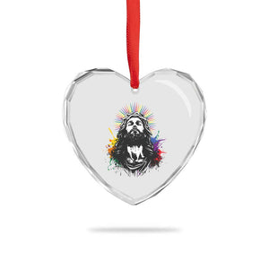 Funny LGBT Gay Pride Jesus Rainbow Flag Christian Heart Crystal Glass Ornament TS11 Print Your Wear
