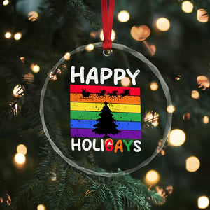 Funny LGBT Xmas Crystal Glass Ornament Happy Holigays Rainbow Stripes Unicorn Santa TS11 Print Your Wear