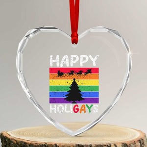 Funny LGBT Xmas Heart Crystal Glass Ornament Happy Holigays Rainbow Stripes Unicorn Santa TS11 Transparent Glass 3'' Heart Print Your Wear