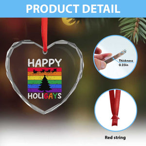 Funny LGBT Xmas Heart Crystal Glass Ornament Happy Holigays Rainbow Stripes Unicorn Santa TS11 Print Your Wear
