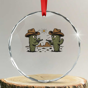 Funny Lone Star Cactus Cowboy Gunfight Gift Crystal Glass Ornament TS12 Transparent Glass 3'' Circle Print Your Wear