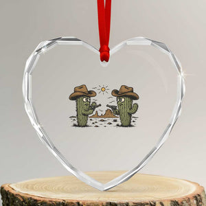 Funny Lone Star Cactus Cowboy Gunfight Gift Heart Crystal Glass Ornament TS12 Transparent Glass 3'' Heart Print Your Wear