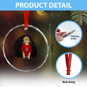 Funny Long Curly Hair Wig Soccer Cat Graphic Crystal Glass Ornament Spain Espana Sports Fans Meme Spanish Pride