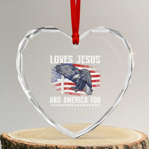 Funny Loves Jesus And America Too Heart Crystal Glass Ornament 4th Of July Patriotic Christian Eagle American Flag TS11 Transparent Glass 3'' Heart Print Your Wear