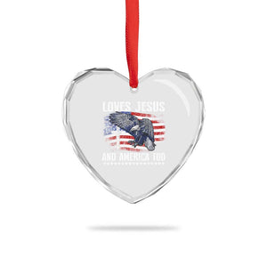 Funny Loves Jesus And America Too Heart Crystal Glass Ornament 4th Of July Patriotic Christian Eagle American Flag TS11 Print Your Wear