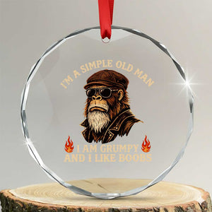 Funny Man Saying Crystal Glass Ornament Im A Simple Old Man I Am Grumpy And Like Boobs Bigfoot Gag Gift TS10 Transparent Glass 3'' Circle Print Your Wear