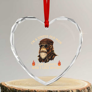 Funny Man Saying Heart Crystal Glass Ornament Im A Simple Old Man I Am Grumpy And Like Boobs Bigfoot Gag Gift TS10 Transparent Glass 3'' Heart Print Your Wear