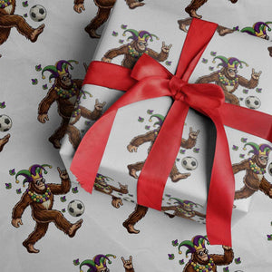 Funny Mardi Gras Bigfoot Playing Soccer Wrapping Paper Roll Football Fan Gift TS12 White Print Your Wear