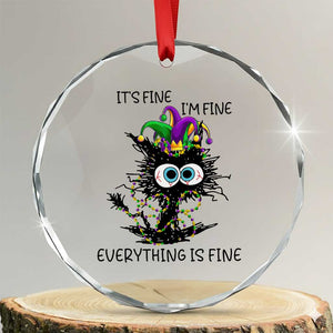 Funny Mardi Gras Cat Crystal Glass Ornament It's Fine I'm Fine Everything Is Fine Jester Hat Beads TS11 Transparent Glass 3'' Circle Print Your Wear