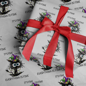 Funny Mardi Gras Cat Wrapping Paper Roll It's Fine I'm Fine Everything Is Fine Jester Hat Beads TS11 White Print Your Wear